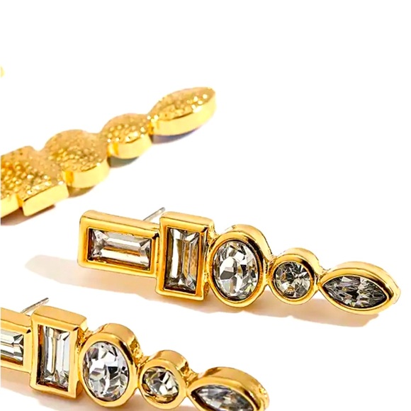 White Crystal Gold Plated Earrings - Picture 2 of 5